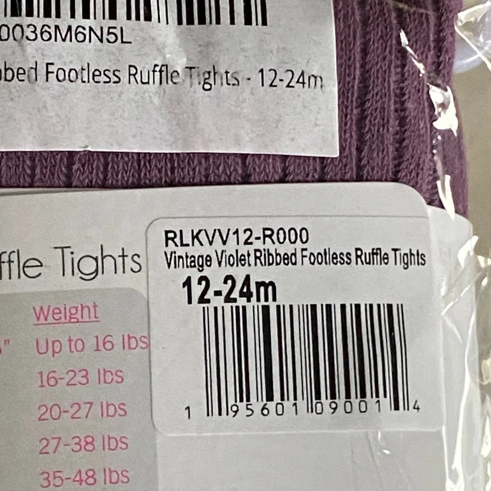 Ruffle Butts Kids Footless Ruffle Tights - White, Purple, Tan Size 12-24 months